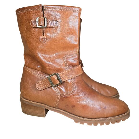 Michael Kors Brown Leather Pull On Ankle Boots Square Heel Soft Leather 9.5 - Picture 2 of 7